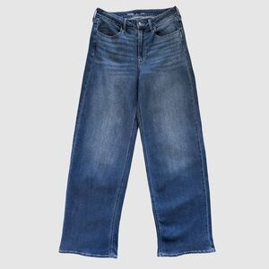 Old Navy High Rise Wow Wide Leg Jeans Medium Dark Wash 8 Tall